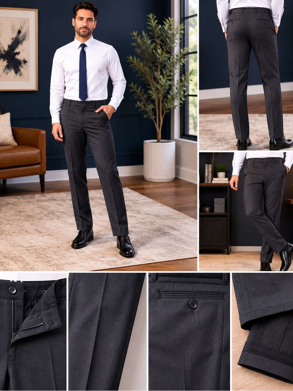 54)Kenneth Cole Reaction Charcoal Dress Pants 36x32 NWT
